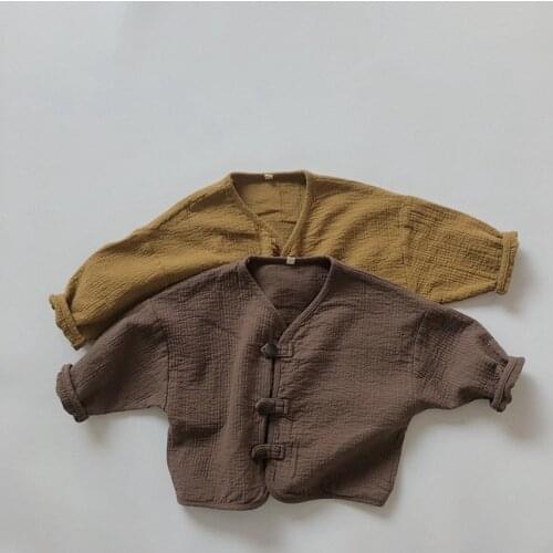 Childrens Clothing 2021 Spring and Autumn New Childrens Cotton Cardigan Korean Retro Loose Button Simple Coat