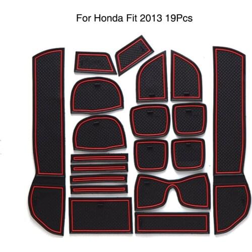 For Honda Fit 2013 Non-Slip Red Interior Door Gate Pad Panel Cup Mat 19Pcs Cover