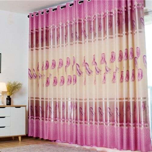 Double-sided Printing Feather Cloth Curtains for Living Room Bedroom Balcony French Style Tulle Curtain Window Sheer Pink/ Blue