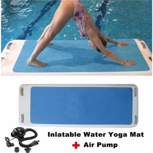 Blue Inflatable Floating Water Yoga Non-Slip Mat Air Pads Cushion Tumbling Track Pad with Air Pump Gymnastics Paddle Board
