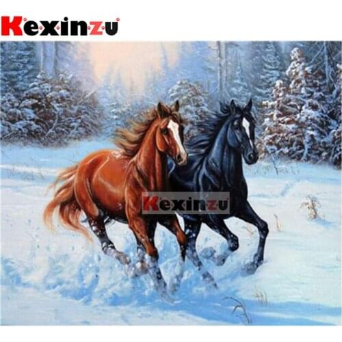 Kexinzu 5D DIY Full Square/Round Drill Diamond Painting "Snow horse" Embroidery Mosaic Cross Stitch Stickers Decor Gift Xf4797
