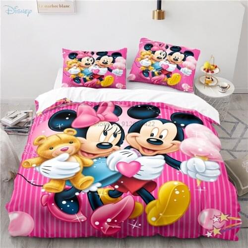 Pink Disney Mickey Mouse 3D Bedding Set Print Duvet Cover Set with Pillowcase Home Textile Boys/Girls/Adult Comforter Cover Sets