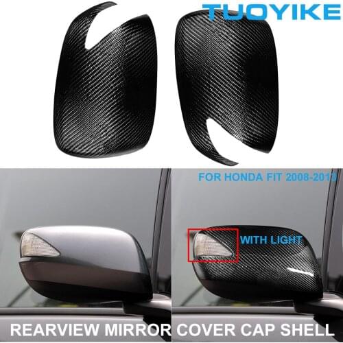 LHD RHD Car Real Dry Carbon Fiber Rearview Mirror Cover Cap Shell Sticker Trim For Honda Fit With/Without Flow Light 2008-2013