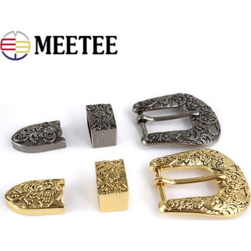 Meetee 1set 25mm Retro Carved Unisex Belt Buckles Metal Buckle Head DIY Leather Craft Decorative Hardware Accessories ZK785