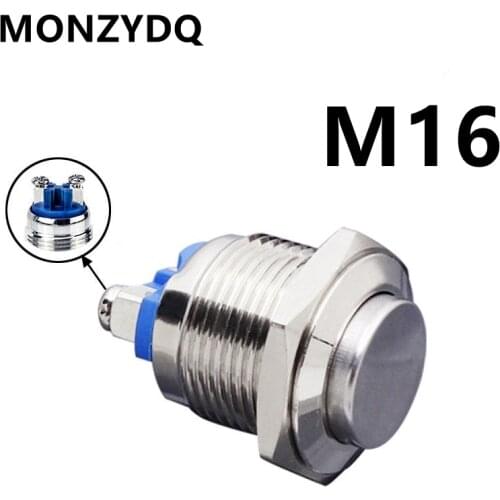 MONZYDQ 16mm IP67 Metal Push Button Switch Waterproof Self-reset Momentary Locking Latching NO High / Flat / Momentary Round