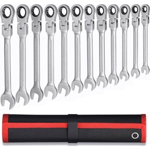 Ratchet Wrench Set With Flexible Head Torque Gear Spanner Multifunctional 8-19mm Metric Combination Wrench Car Repair Tool