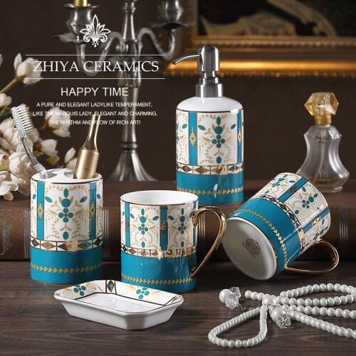 European bone china bathroom five-piece suit Creative ceramic bathroom toothbrush cup mug cup kit LO7251121