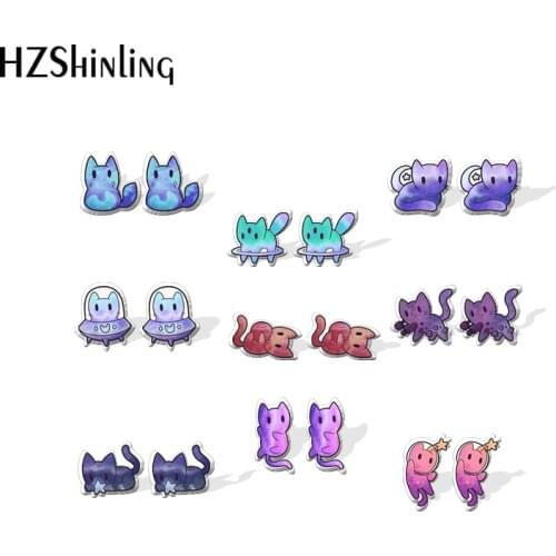 2021 New Space Cats Stud Earring Lovely Star Cat Crystal Acrylic Resin Earrings Epoxy Handmade Jewelry Gifts Girl