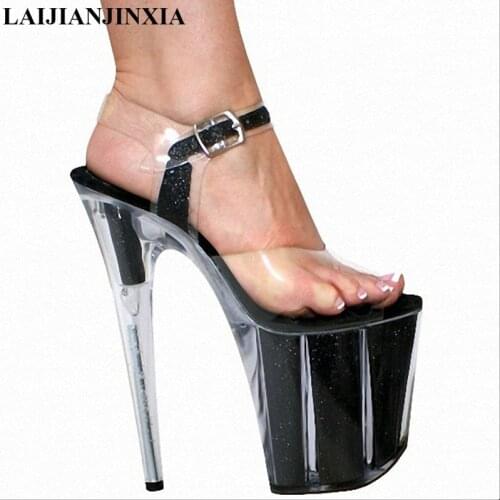 New Shiny 20CM Super Sexy High-Heeled Platform Crystal shoes high heel Model sandals Dance Shoes