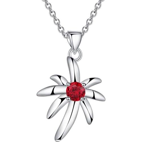 Wholesale Silver Plated Charm Jewelrys Necklace,free Shipping Fashion Jewelry Pendant Coconut Tree Inlaid Red Stone AN859