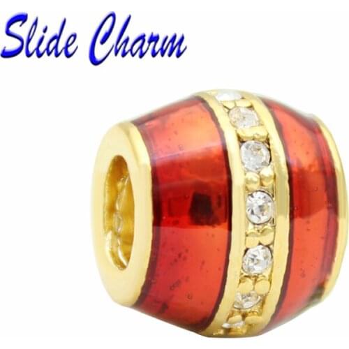 Easter gift, DIY big beads, red enamel, white rhinestones, round Russian egg female gold retro charm