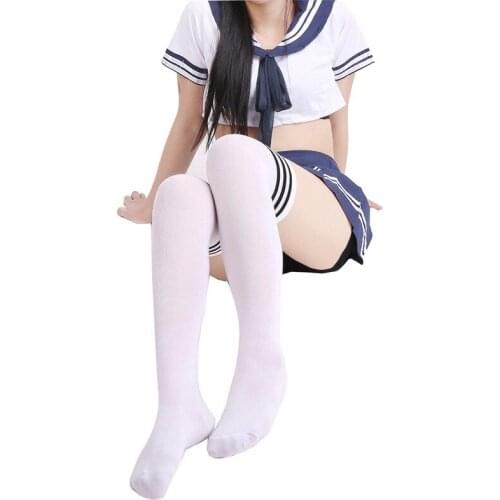Sexy student uniform stockings cotton black and white striped stockings three bars over knee high stockings student socks