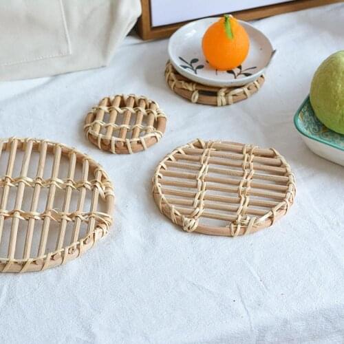 Rattan Woven Storage Tray Snacks Coffee Table Mat Photography Props Home Decor Heat Insulation Cup Mat Kitchen Storage