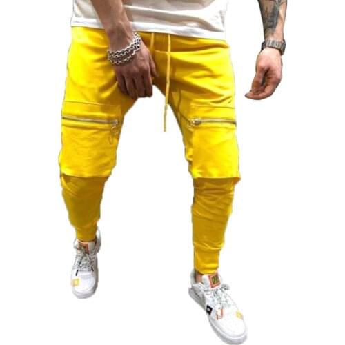 60%HOT Men Solid Color Big Pockets Patchwork Hip Hop Long Pants Jogging Sports Trousers