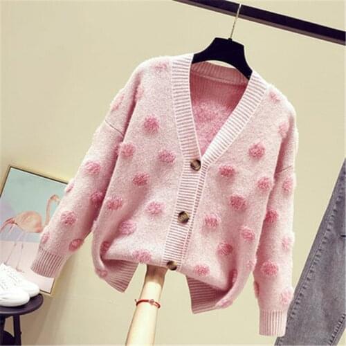 Casual Knitted Cardigan ladies Sweater Coat Womens Spring Autumn Clothing 2020 new polka dot Sweaters Jackets m673