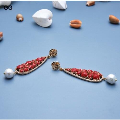 Natural Cultured White Baroque Keshi Pearl Bezel Set Red Cat Eye Flower Stud Earrings For Women