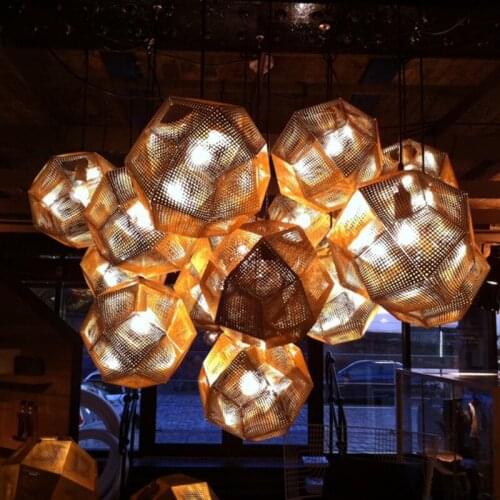 Modern Replica of Web Etch Geometry Golden Brick Pendant Light Light Shadow For Living Study Kitchen