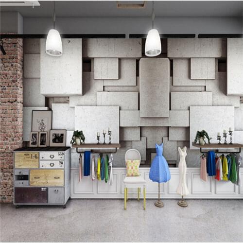 Modern 3D Stereoscopic Gray Geometric Brick Wallpaper Mural for Cafe Restaurant Clothing Store Industrial Decor Wall Paper 3D