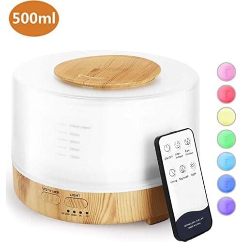 500ml Wood Essential Oil Diffuser Ultrasonic Xaomi USB Air Humidifier with 7 Color LED Lights remote control Office Home difusor
