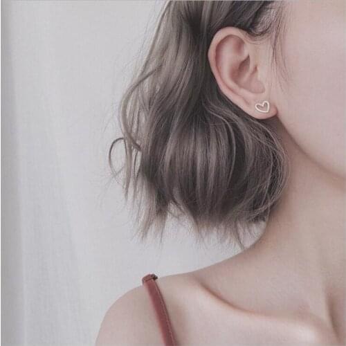 925 Sterling Silver Jewelry Women Fashion Cute Tiny 0.85cmX0.9cm Hollow Heart Stud Earrings Gift For Girls Kids Lady ES037