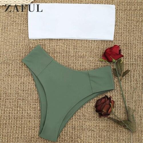 ZAFUL Sexy Swimwear Two Tone High Cut Bandeau Bikini Set Bathing Suit Wire Free Padded Strapless Women Swimsuit Beaching Suits