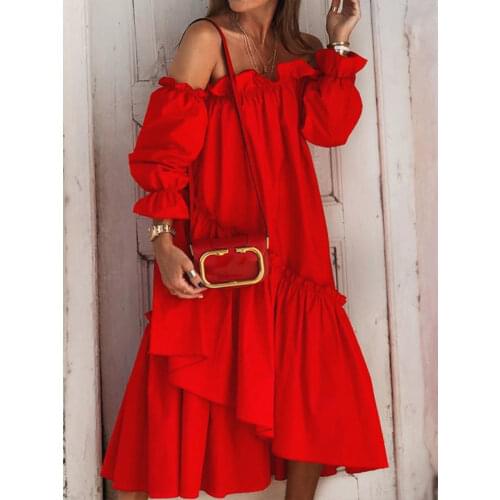 Sexy Off Shoulder Oversized Casual Dress Irregular Ruffles Long Robes Plus Size Spring Summer Vacation Holiday Beach Wear 2021