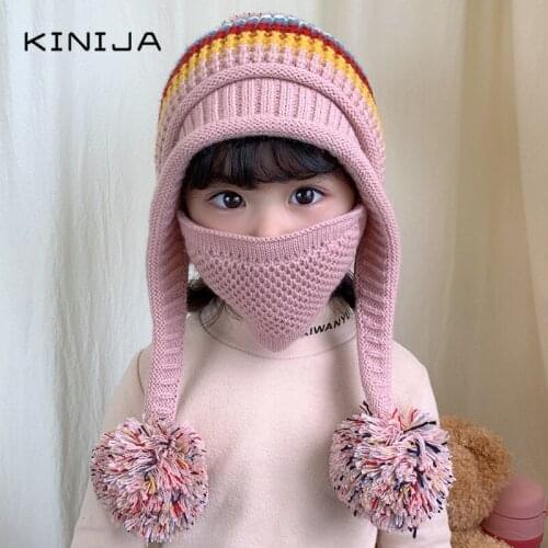 Winter Baby Children Hat mask Scarf Protect Ears Hat Coral Fleece Warm kids Skullies Beanies outdoor ski Cold proof Props set