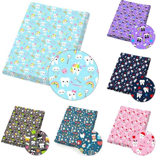 Polyester Cotton Cloth Sheets Cartoon Teeth Printed Fabric By The Meter DIY Kids Dress Supplies Clothes Patchwork 45*145cm 1pc