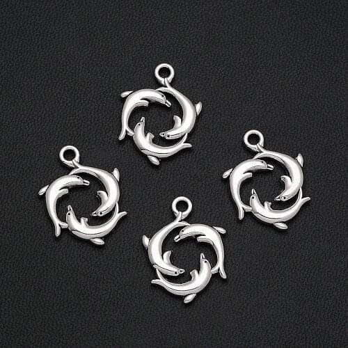 14pcs/Lots 16x20mm Antique Silver Plated Dolphin Charms Marine Life Pendants For DIY Earring Jewelry Making Supplies Materials