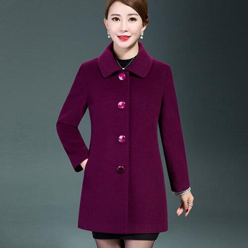 2021 New Women Jacket Woolen Cloth Autumn Winter Middle-aged Slim Overcoat Female Mid Long Overcoat 5XL Plus Size Ladies Coats