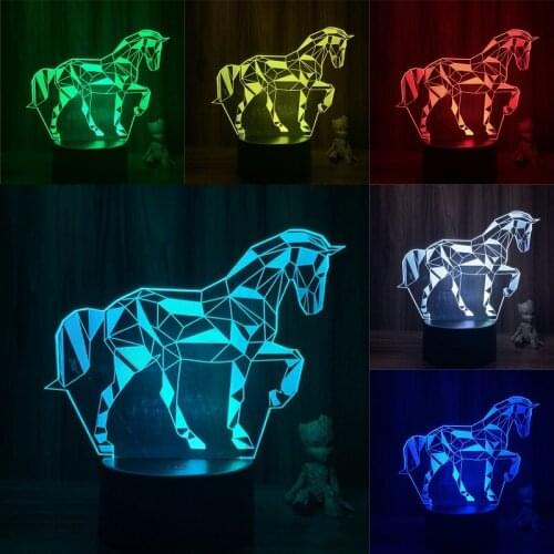 3D Nightlight Chinese Style Jigsaw Horse Animal Action Figure 7 Colors Touch Optical Illusion Lamp Decor Model