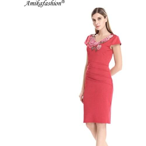 AMIKAFASHION Summer Womens embroidery Elegant Vintage Dobby fabric Hollow out embroidered Ruched Pencil Bodycon Party Dress