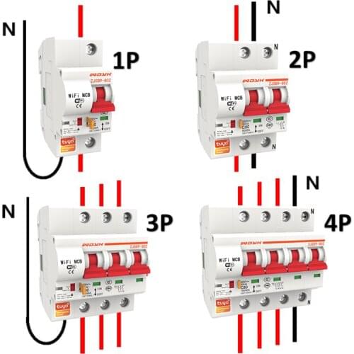 Tuya 1P/2P/3P/4P WiFi Smart Circuit Breaker 16A-125A Automatic Switch Overload Short Circuit Work With Alexa Tuya App