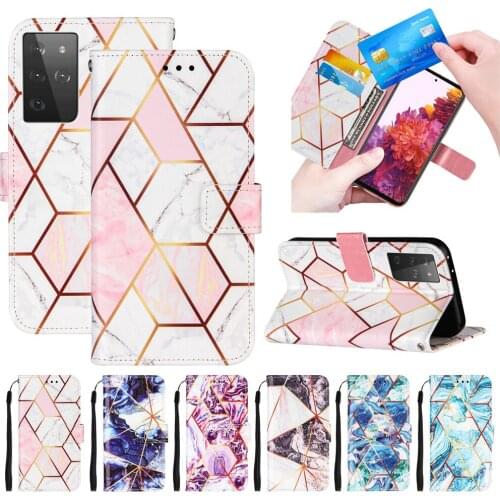 For Funda Samsung S21 Ultra Flip Case on for Coque Samsung Galaxy S21 Plus 5G Case Marble Leather Wallet Phone Cover Capa Women