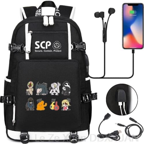 SCP Foundation Backpack Black Bookbag Cartoon School Bags for Teenage Kids SCP Travel Bagpack USB Laptop Mochila Escolar