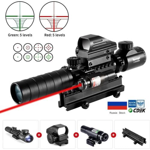 3-9x32 Scope Illuminated Rangefinder Reticle Rifle Holographic 4 Reticle Sight 20mm Red Grenn Laser For Hunting