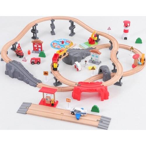 Wooden Train Track New Seaside Lighthouse Scene Puzzle Splicing Railway Track Childrens Gift compatible with wooden toys Gifts