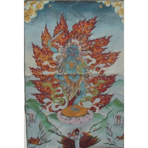 Ancient Chinese golden silk embroidery thangka - Buddha exorcist