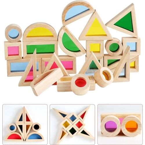 Geometry Wooden Stacking Block Kids Toys, Colored Building Block Early Learning Toys