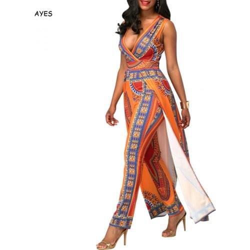 India Folk Overalls 2020 Summer Boho Jumpsuit Printed Casual Long Pants Boho Sleeveless Vintage Boho Fashion Beach Women Rompers