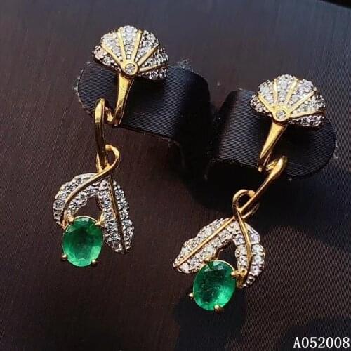 KJJEAXCMY fine jewelry 925 sterling silver inlaid natural emerald ear studs luxury ladies earrings support test hot selling