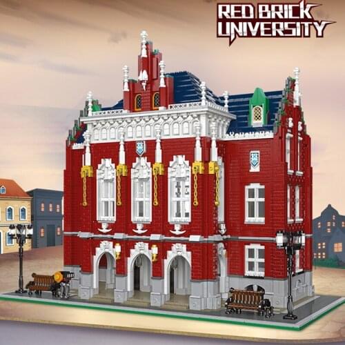 New MOC Red-Brick University DIY Campus School Model Bricks 6355PCS City Street View Series Building Blocks Toys for Kids Gifts