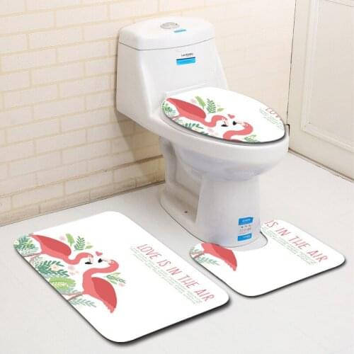 European and American Style Animal Floor Mats Toilet Mat Non-slip Floor Mats Cute Pink Flamingo Three-piece Door Mat Bathroom
