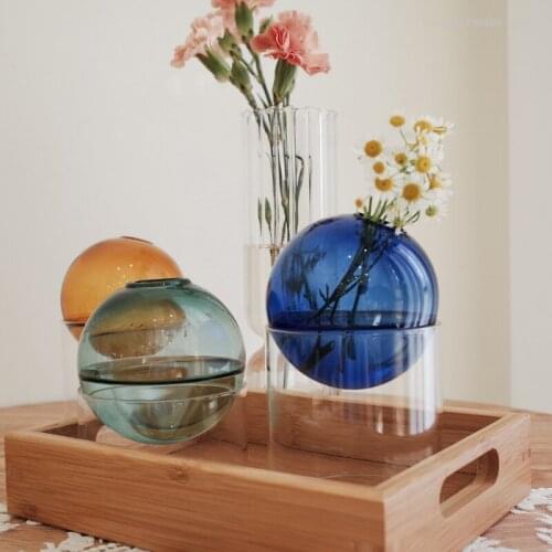 Round vase glass vase hydroponic color Nordic home decoration living room decoration Mini Glass Vase desktop decoration