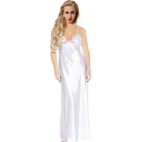 Lace Nightgowns V-neck Sleepdress White Ankle-high Nightwear Women Spaghetti Strap Nightdress Long Sleepwears For Female SLA501W