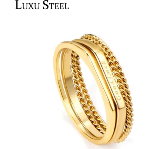 LUXUSTEEL Multi Layer Letter Rings For Women Gold Color Trendy Fashion Style Punk Accessories Stainless Steel Rings Daily Party