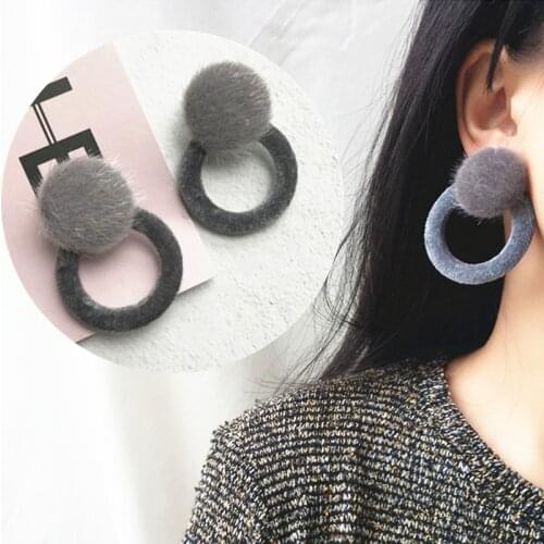 Minimalist Temperament Vintage Plush Ball Stud Earrings 2021 New Big Circle Velvet Earring For Women Unique Gift Jewelry