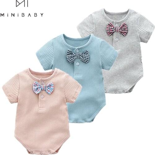 Fashion 2020 summer baby boy bodysuit gentleman cute Bow tie baby clothes boy cotton short sleeve infant boy clothing body