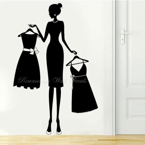 Fashion Style Woman Silhouette Dress Shop Sticker Vinyl Art Interior Decor Window Wardrobe Furniture Door Decals Wall Mural 4802