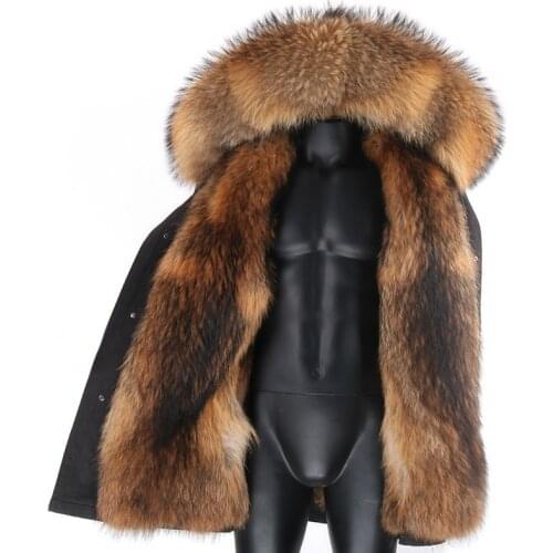 2020 NEW Men Long Parka Natural raccoon Fur Collar Outwear Real Fur Coat Winter Luxury Jacket Real Mink Fur Liner Detachable
